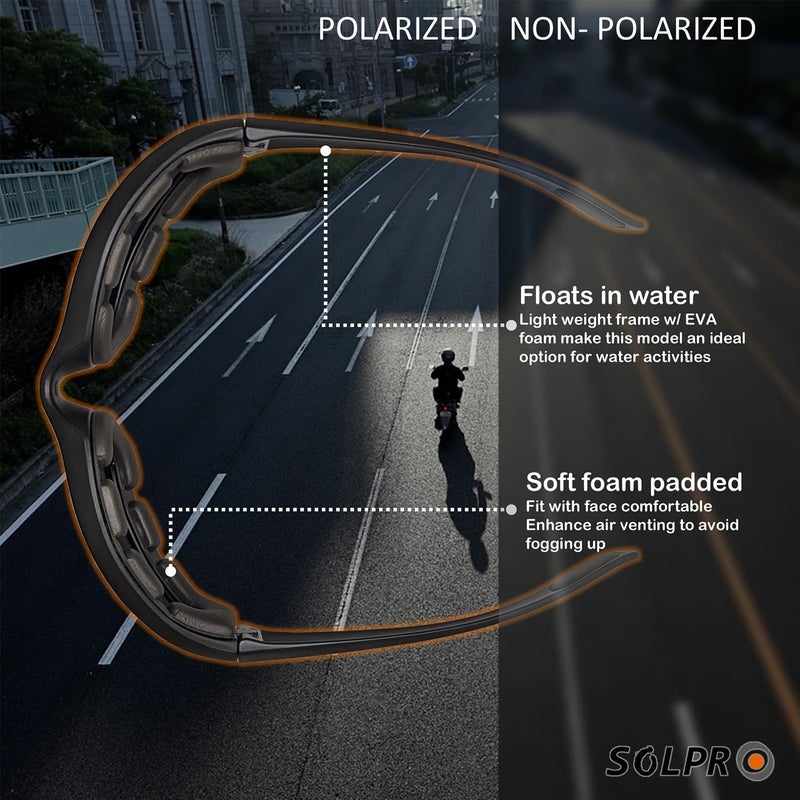 SOLPRO Motorcycle Riding Glasses Foam Padded Windproof Polarized TR90 Floating Frame for Outdoor Activity Sports And Fishing - Image 3